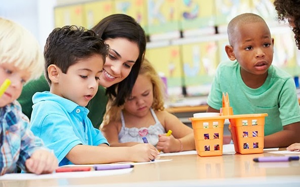 Tutor with children